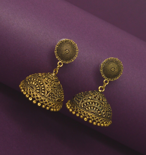 Gold Oxidised Jhumki Earring