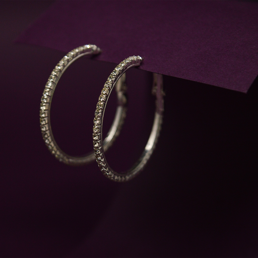 White American Diamond Medium Hoop Earring