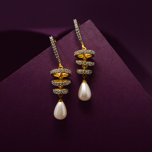 White American Diamond And Moti Hanging Earring