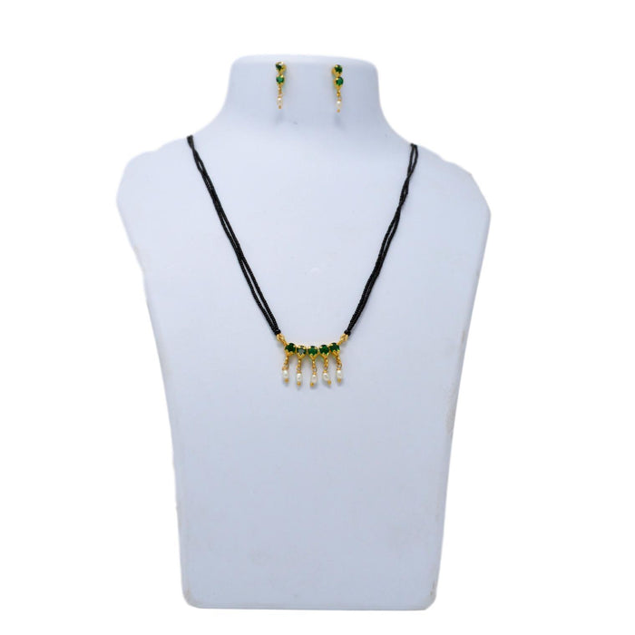 Green Stone Black Mani Mangalsutra Necklace Set On Mannequin