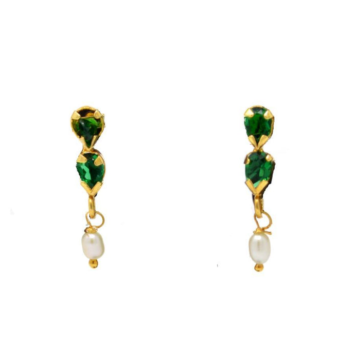 Green Stone & Moti Earring