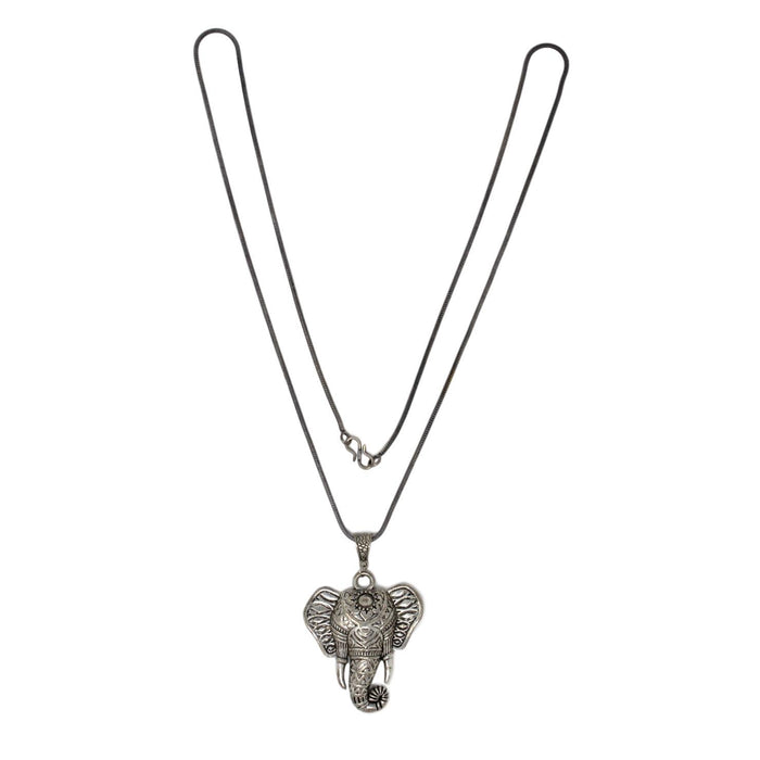 Elephant Pendant Oxidised Necklace Set Top View