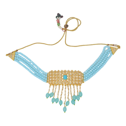 Blue Beads, Moti Kundan Necklace Set Top View