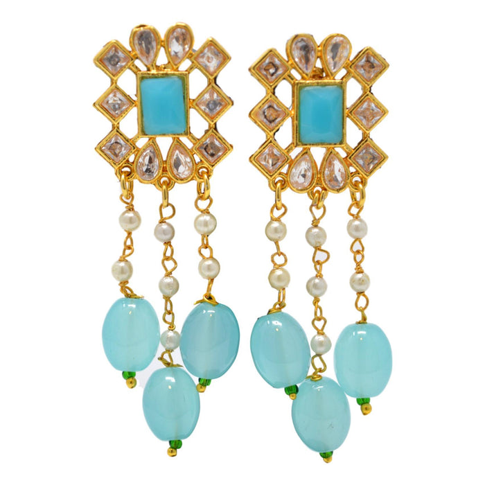 Blue Beads, Moti Kundan Necklace Set Earrings