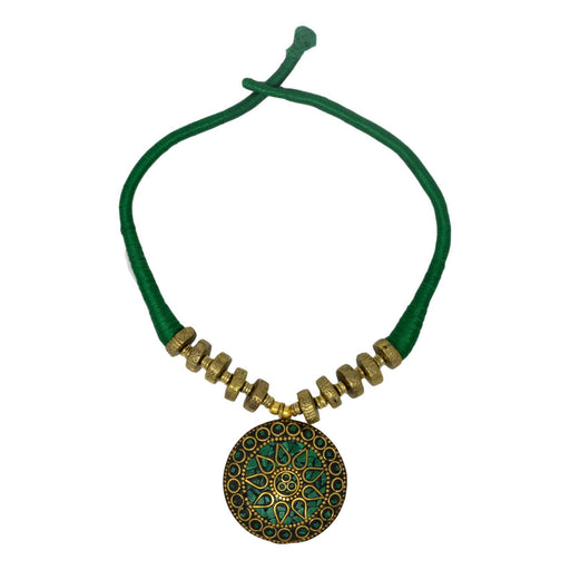 Green Dhaga Oxidised  Necklace Set Top View