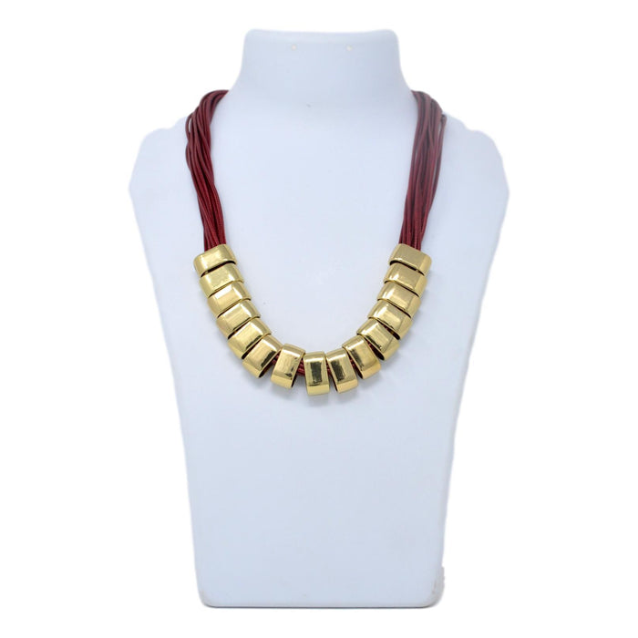 Red Dhaga Layer Golden Necklace On Mannequin
