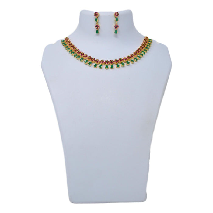 Green & Red Stone Necklace Set On Mannequin