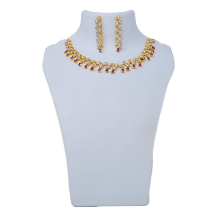 American White Diamond With Red Stone Necklace Set On Mannequin