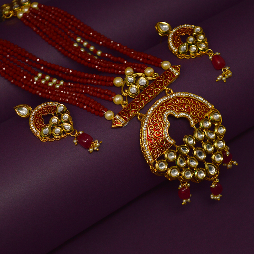 Red Crystal Kundan Necklace Set