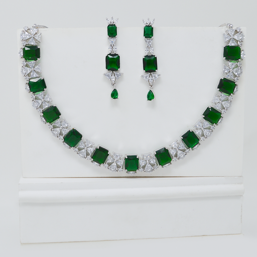 Green Stone & American Diamond Modern Necklace Set