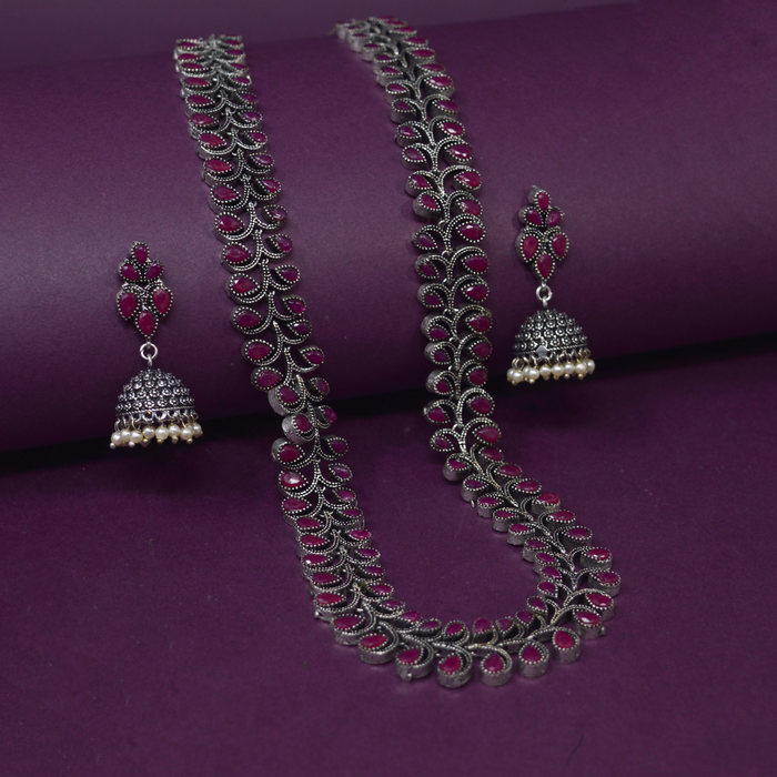 Oxidized Necklace with Red Stones Color