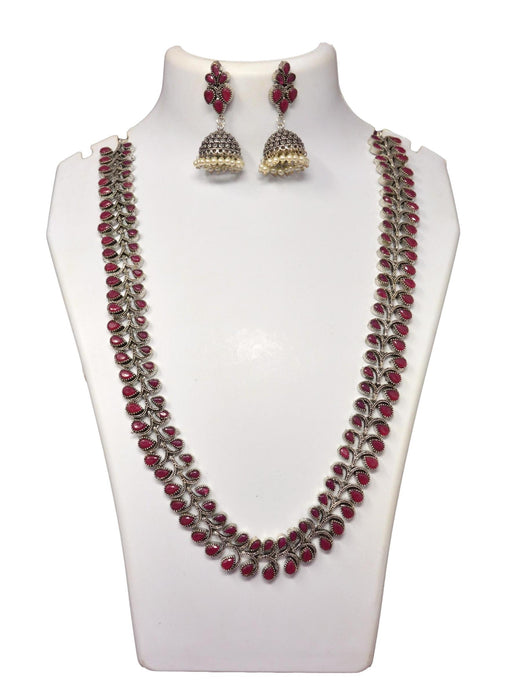 Oxidized Necklace with Red Stones On Mannequin