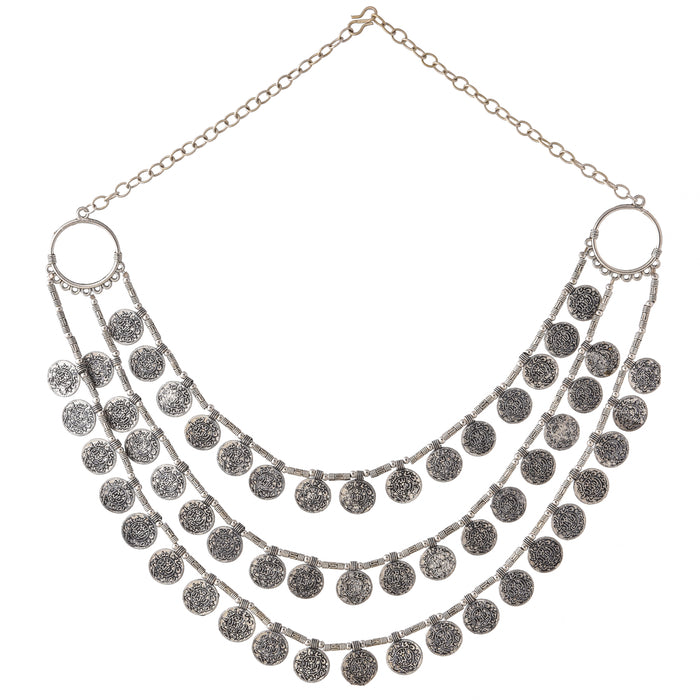 Coin Three Layer Oxidised Necklace Set