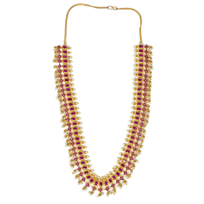 Red Stone & Moti Necklace Top View