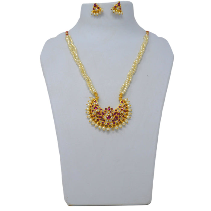 Red Stone & Moti Necklace Set
