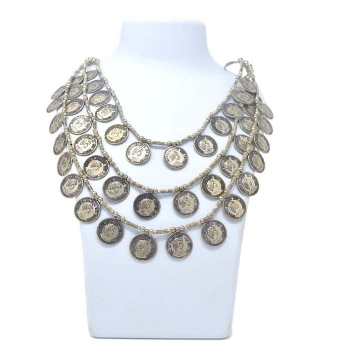 Three Layer Coin Oxidised Necklace On Mannequin