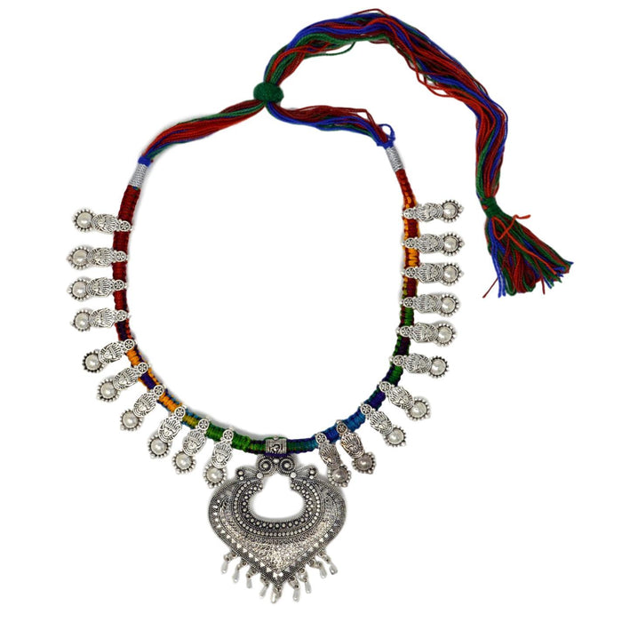 Colourful Dhaga Oxidised Necklace Top View