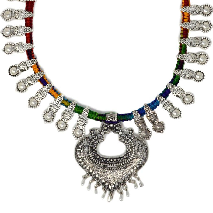 Colourful Dhaga Oxidised Necklace Close Up