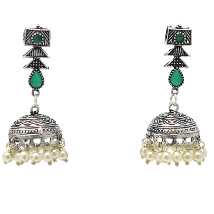 Green Stone Oxidiesd Necklace Earrings