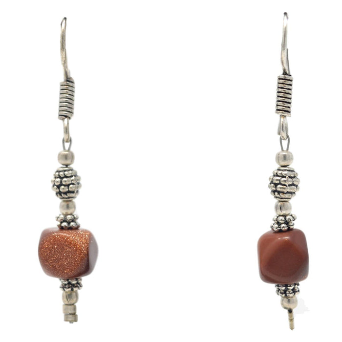Brown Beads Oxidised Necklace Earrings