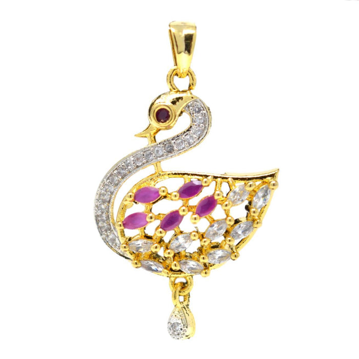 American White Diamond with Pink Stone Pendant Set Only Pendant