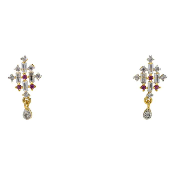 Amerian White Diamond with Red Stone Pendant Set Earrings
