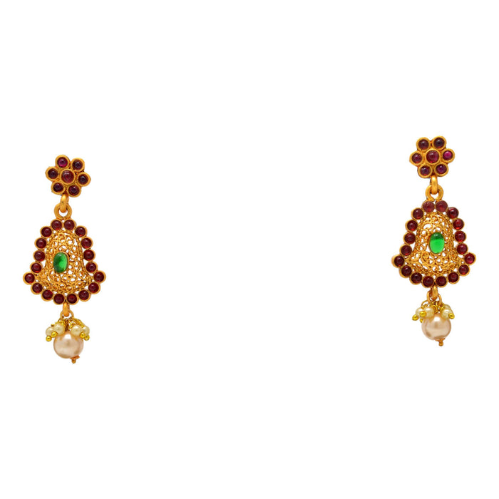 Red & Green Stone with Moti Pendant Set Earrings