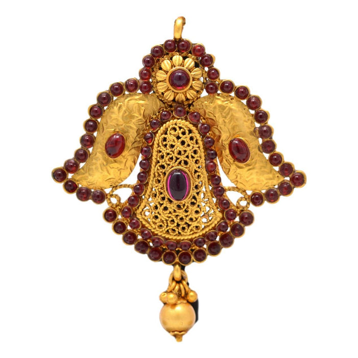 Red Stone with Golden Moti Pendant Set Only Pendant