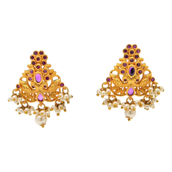  Red Stone with Moti Peacock Pendant Set Earrings