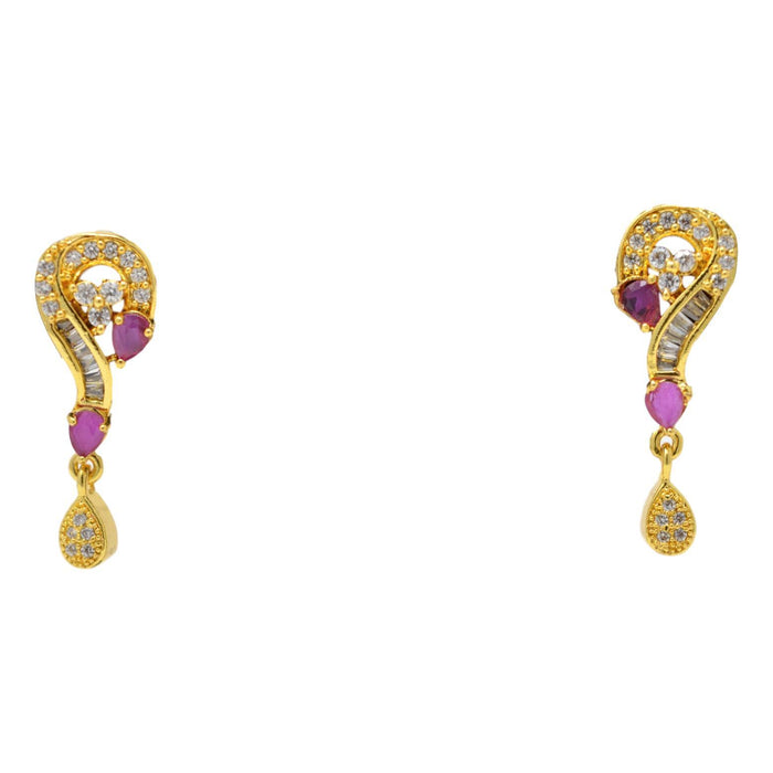 American Diamond with Pink Stone Pendant Set Earrings