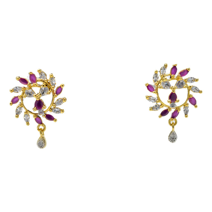 American Diamond with Pink Stone Pendant Set Earrings