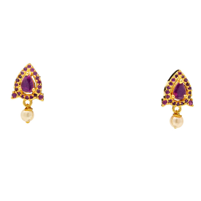 Red Stone & Moti Pendant Set Earrings