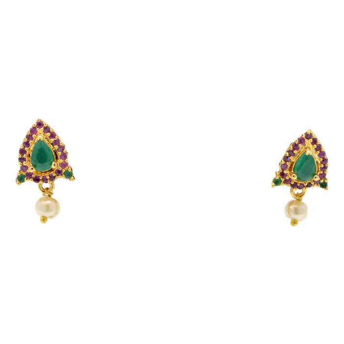 Red & Green Stone with Moti Pendant Set Earrings